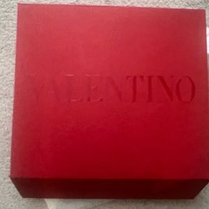 Valentino red empty gift box with envelope, tissue and red ribbon